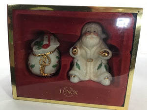 Lenox Salt & Pepper White/Green Ceramic Santa Holiday Item