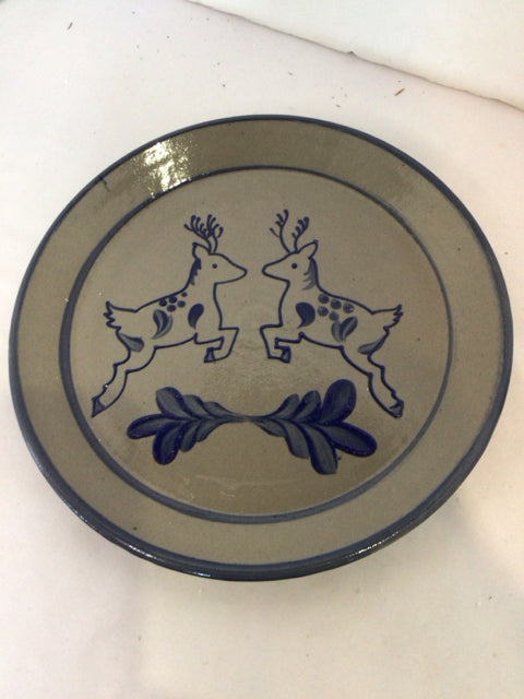 Beaumont Plate Gray/blue Reindeer Holiday Item