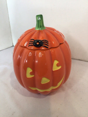 Halloween Orange/Yellow Ceramic Pumpkin Lidded Holiday Item