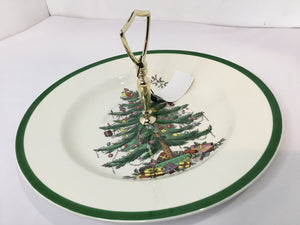 Spode Christmas White/Green Ceramic/Metal Tray Christmas Tree Holiday Item