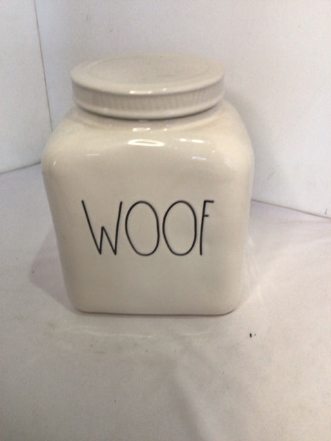 Rae Dunn White/Black Ceramic Woof Jar