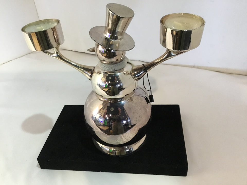 Silver Metal Candle Holder Snowman Holiday Item