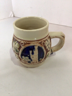 German Cream/Blue Ceramic Beer Stein Mug