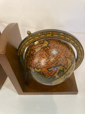 Brown/Multi Wood World Globe Book Ends