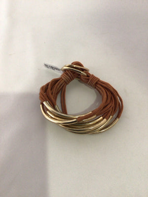 Metal Gold/Brown Cord Bracelet