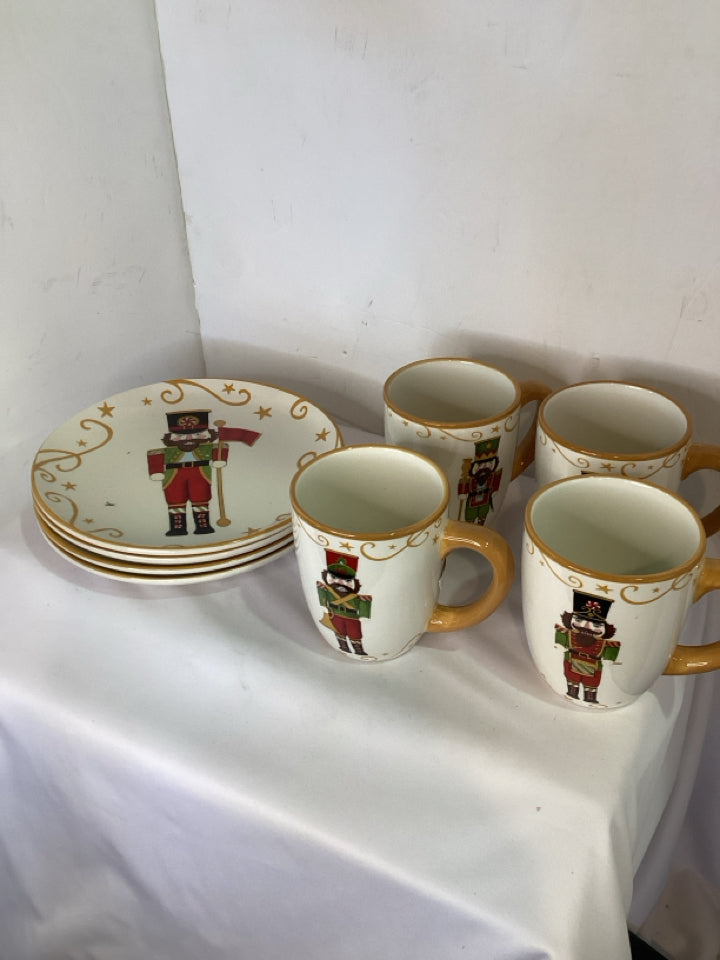Certified Int. Dish Set Green/Red Ceramic Nutcracker Set of 4 Holiday Item
