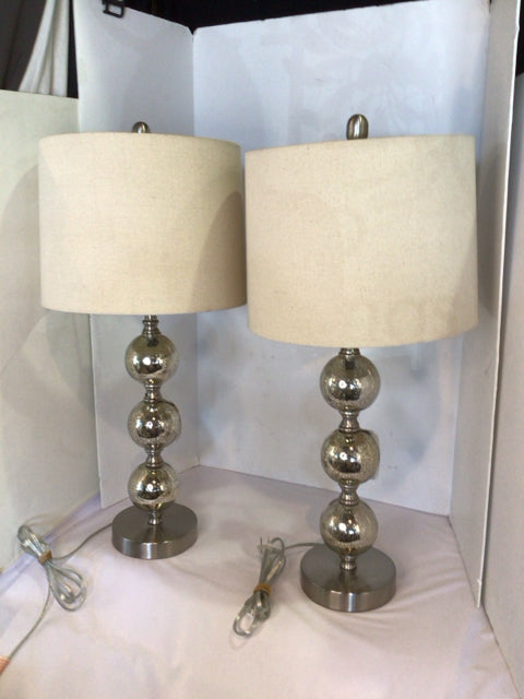Pair Silver Mercury Glass Lamp Set