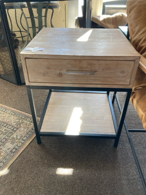 Side Wood/Metal 1 Drawer Black/Tan Table