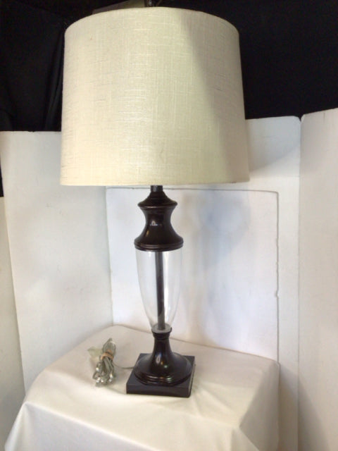 Pair Black Wood/Glass Lamp Set