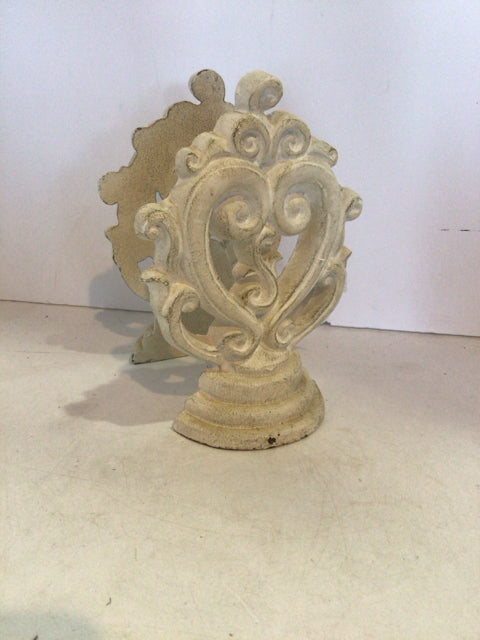 Pair White Cast Iron Scroll Book Ends