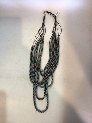 Silver/Aqua Multi Strand Beads Necklace