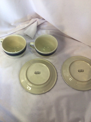 Eddie Bauer Set of 4 Blue/Green Ceramic Plate & Bowl