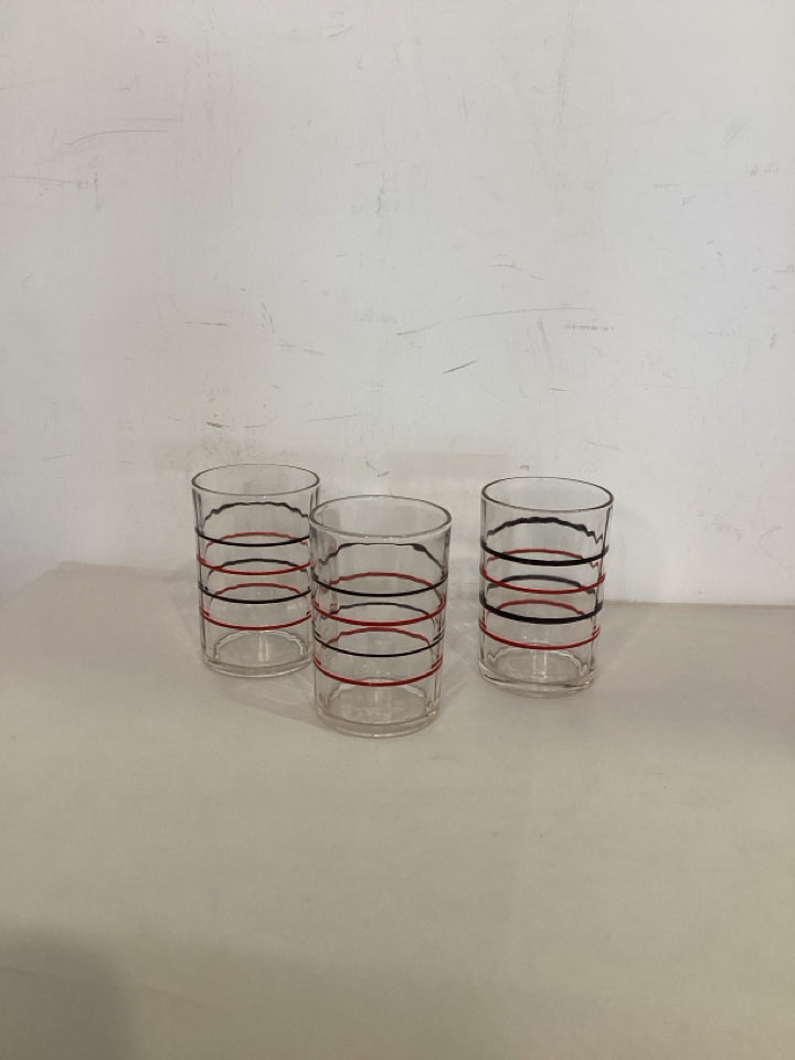 Set of 3 Clear/Red Glass Juice Glasses