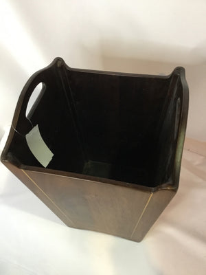 Vintage Brown Wood Handles Waste Basket