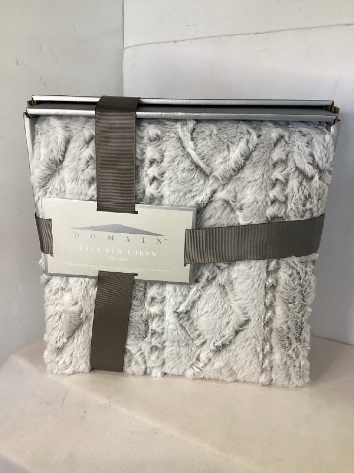 Domain Gray Faux Fur Throw