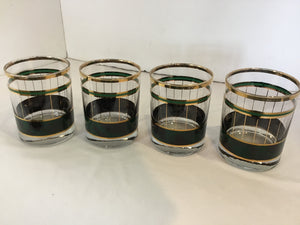 Set of 4 Green/Gold Glass Glasses
