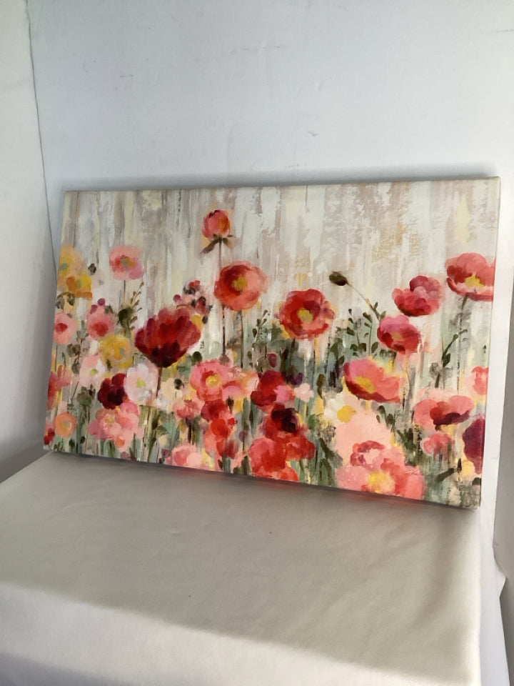 Red/Multi Flowers Stretch Canvas Art