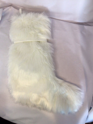 Vintage Stocking White Cotton Faux Fur Holiday Item