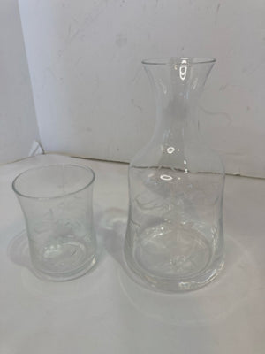 2 Piece Clear Glass Etched Decanter