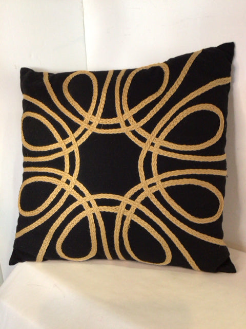 Stratford Black/Tan Polyester Embroidered Pillow