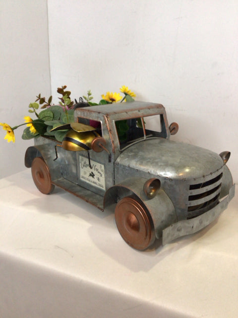 Silver/Multi Metal Truck Flowers Faux Flowers