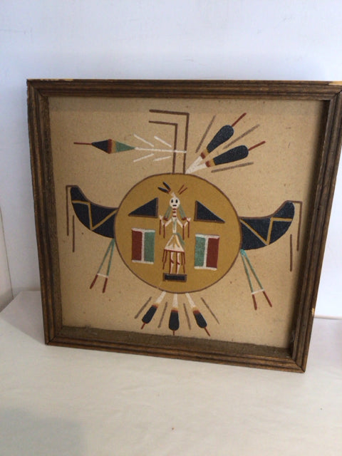 Native American Tan/Black Sand Man Framed Art
