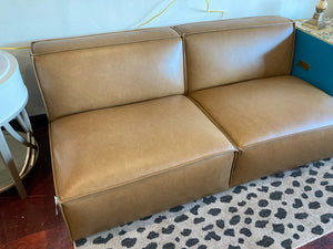 Castlery 2 Piece Leather Caramel Sofa/Couch