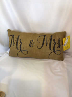 Tan/Black Burlap Mr & Mrs Pillow