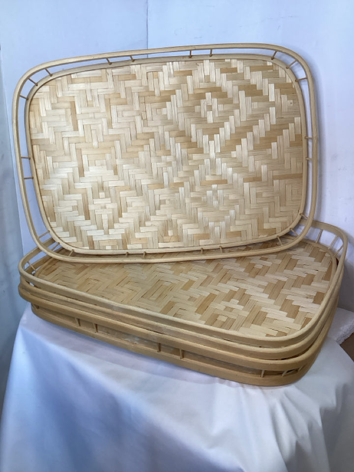 Set of 4 Light Wood Bamboo Tray