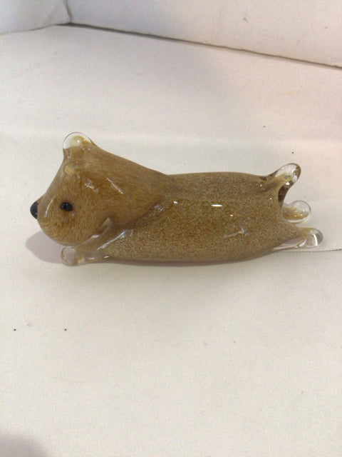 Tan Glass Dog Signed Statue