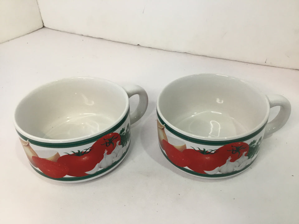 Vintage White/Red Soup Mug Set
