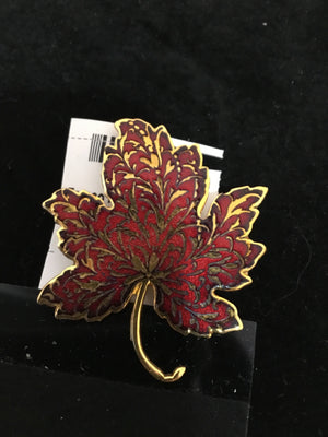 Vintage Metal Gold/Red Leaf Pin