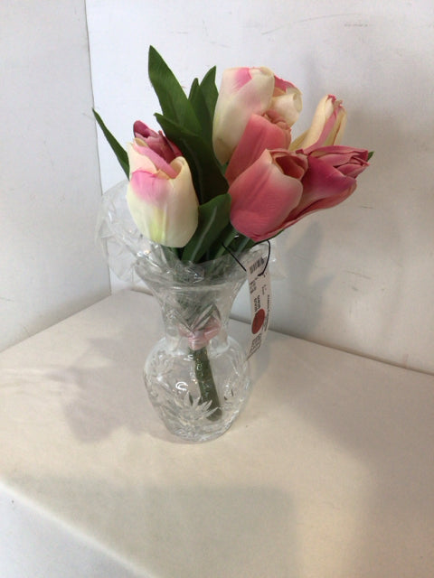 Waterford Clear/Pink Crystal w/flowers Vase