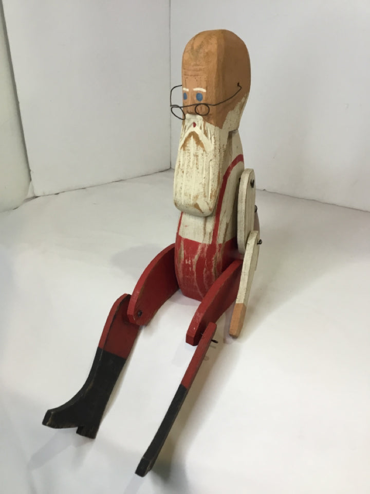 Folk Art Red/white Wood Santa Figure Holiday Item