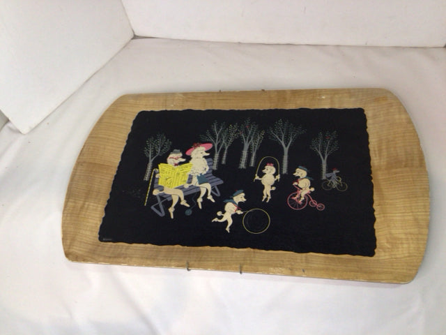 Serving Black/Multi Wood Poodle Tray