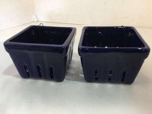 Pair Blue Ceramic Berry Basket