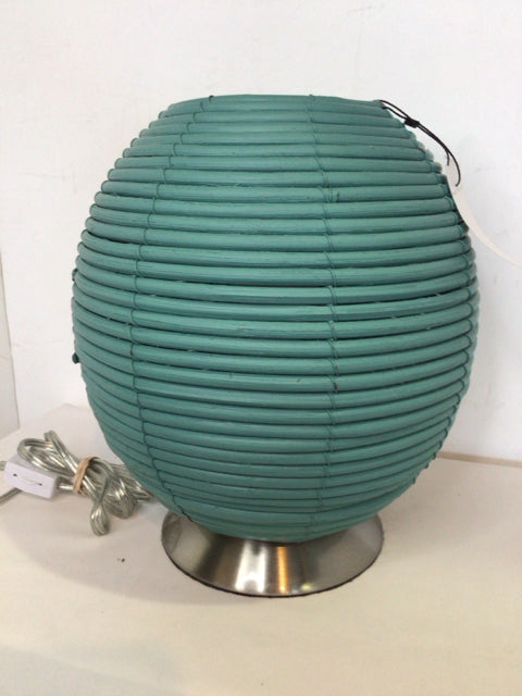 Teal Wicker Sphere Lamp