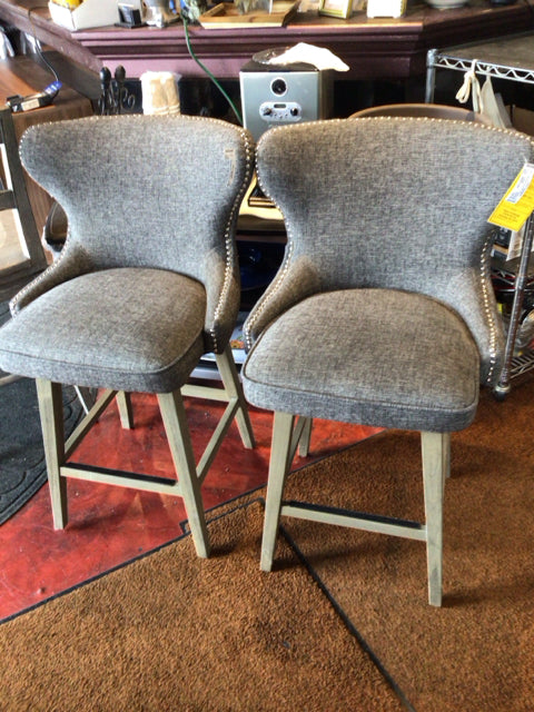 Pair Upholstered Bar Gray Barstool/Bar Stool