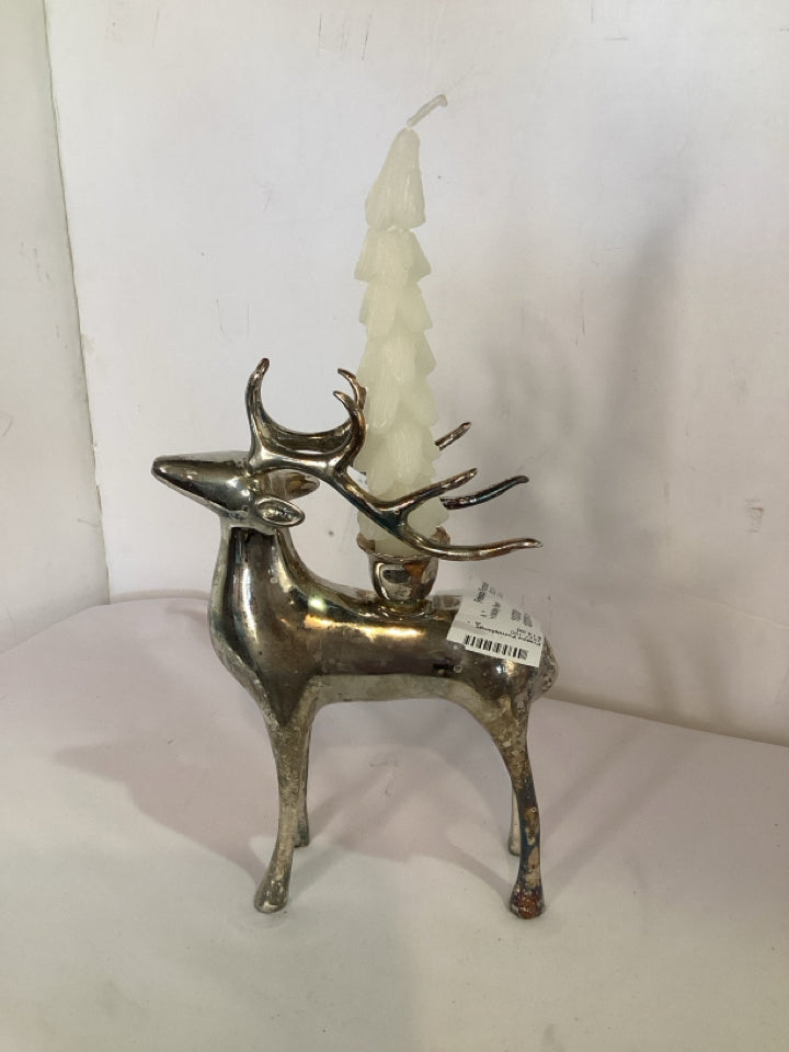 Candle Holder Silver Metal Reindeer Holiday Item