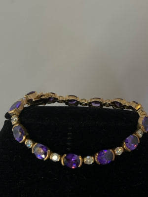 Gold Plated Purple/Gold Tennis Amethyst Bracelet