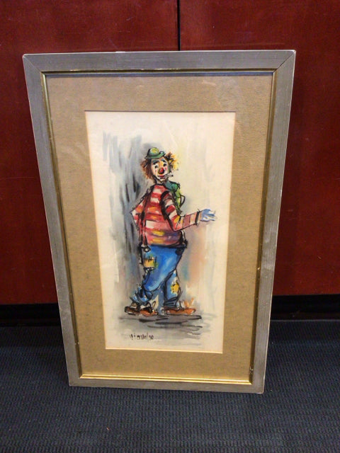 Vintage Multi-Color Clown Framed Art