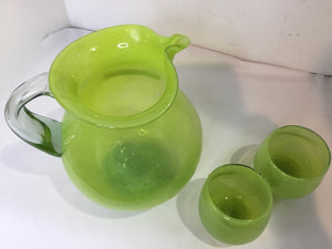 Set of 3 Green Glass Pitcher Set