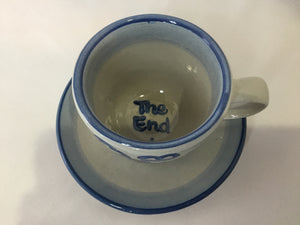 M.A. Hadley 2 Piece Gray/Blue Stoneware Cup/Saucer