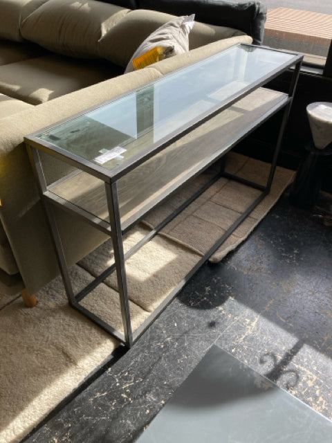 Restoration Hrd. Console Metal/Wood Glass Top Black/Brown Table