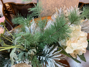 Christmas Green/White Faux Silk Faux Flowers In Planter Holiday Item