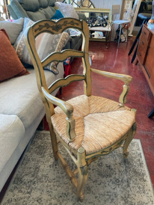 French Country Rush Open Arm Painted Tan Chair