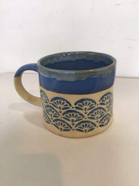 Boston Warehouse Tan/Blue Ceramic Ginko Leaves Mug