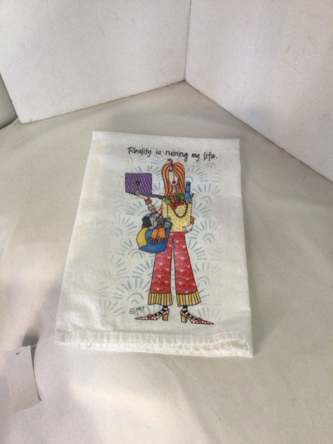 Kitchen White Cotton Person Words Towel