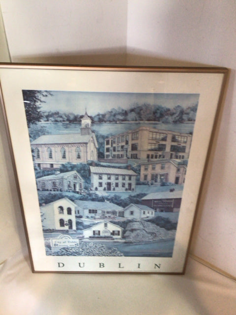Blue/White City Scape Framed Art