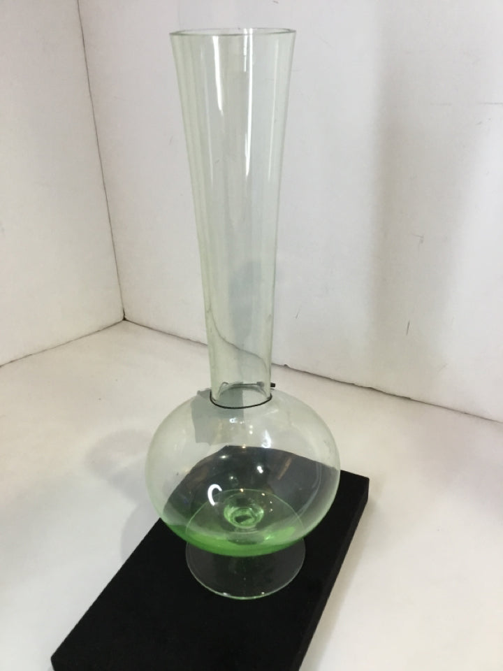 Bud Green Glass Footed Vase